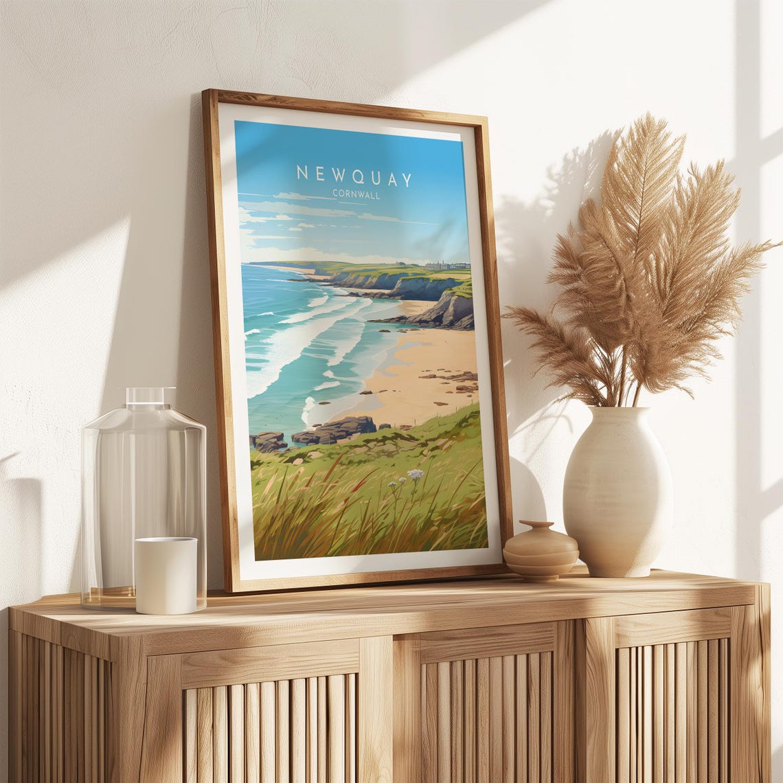 Newquay Cornwall Turquoise Waves Cliffs Beach Surf Coast Poster - Image 2