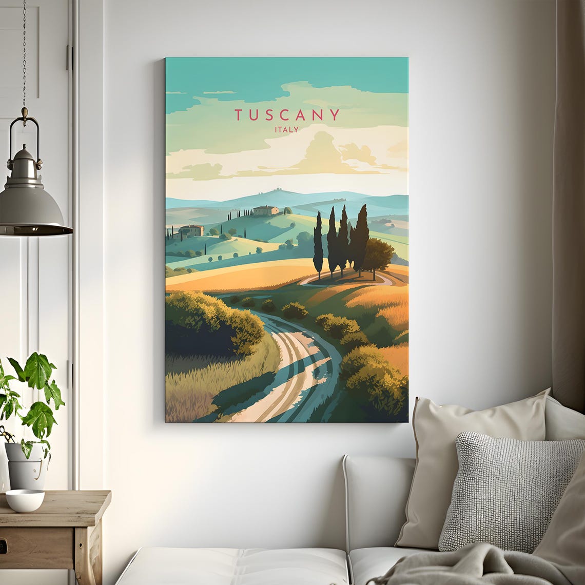 Tuscany Italy Cypress Lined Road Golden Fields Hillside Villa Poster - Image 3