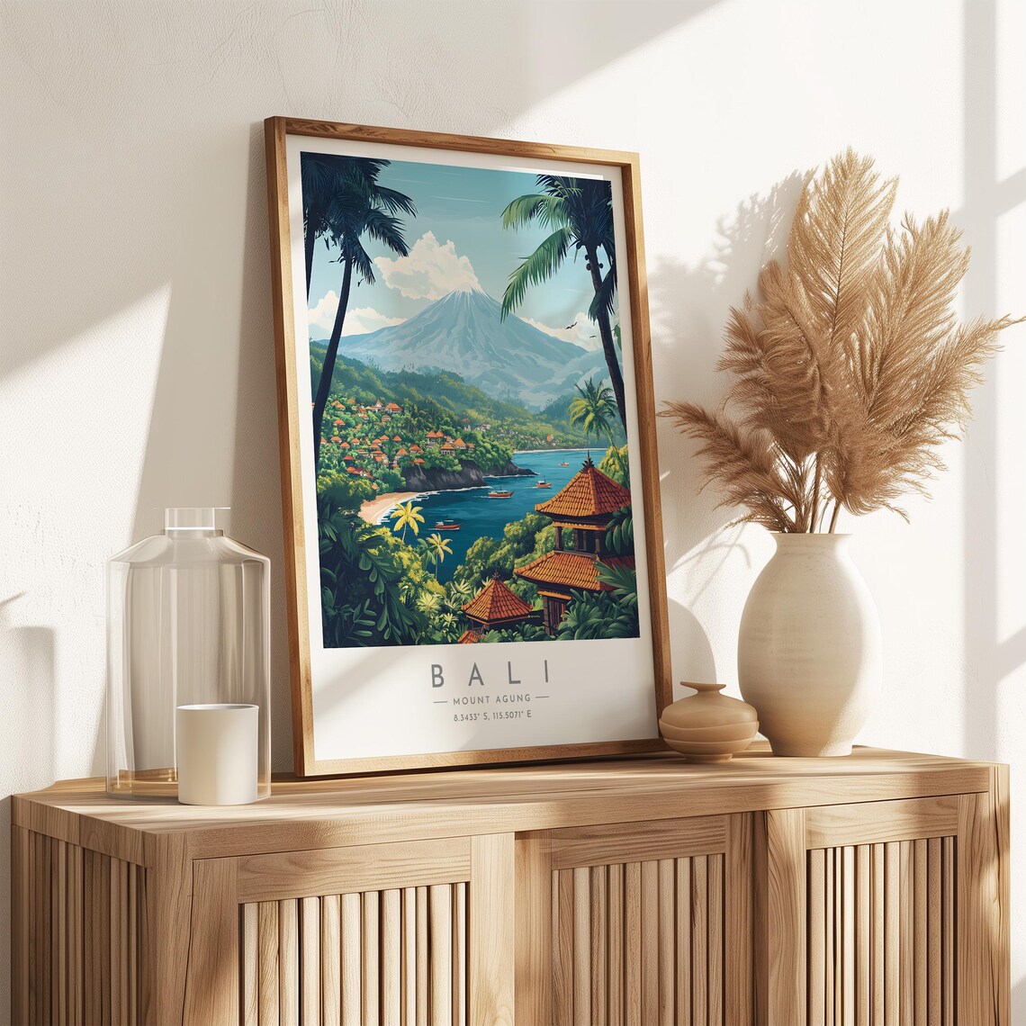 Bali Mount Agung Volcano Temple Bay Tropical Indonesia Travel Poster - Image 3