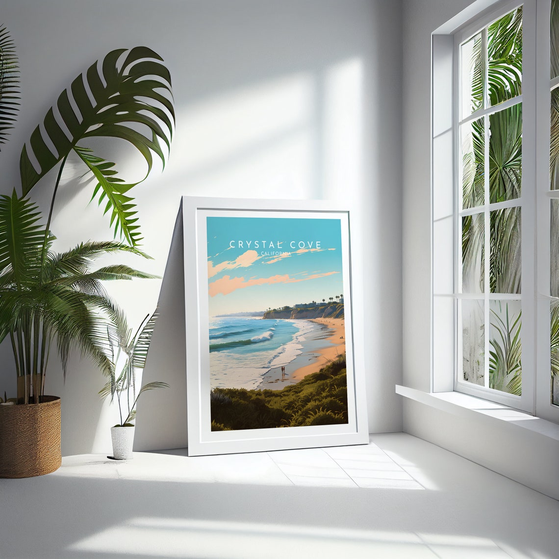 Crystal Cove California Beach Waves Travel Poster with Palms - Image 4