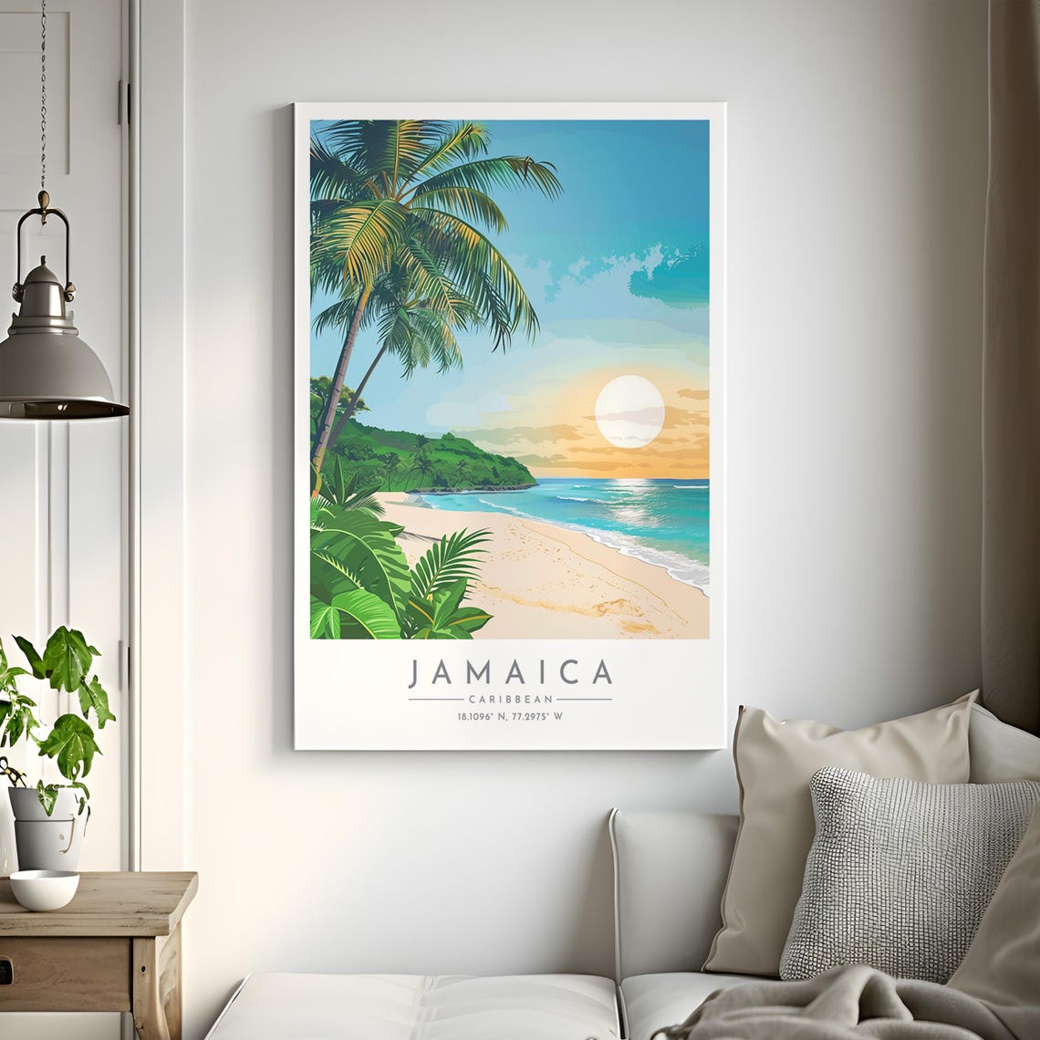 Jamaica Sunset Beach Palm Trees Caribbean Shore Travel Poster - Image 2