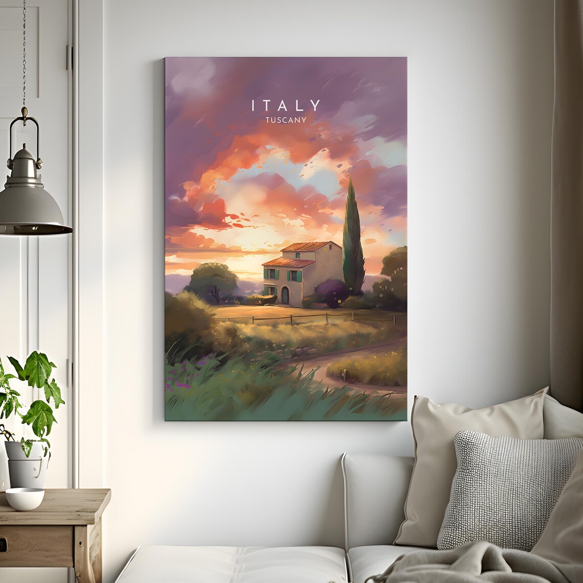 Tuscany Italy Farmhouse Cypress Purple Sunset Countryside Poster - Image 3