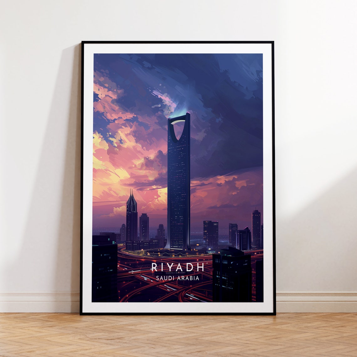 Riyadh Saudi Arabia Kingdom Centre Tower Dusk City Lights Poster