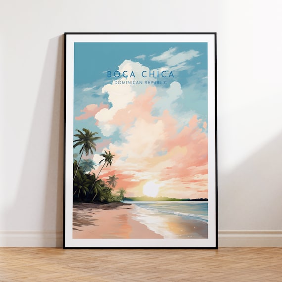 Boca Chica Dominican Republic Sunset Palm Beach Pink Sky Poster
