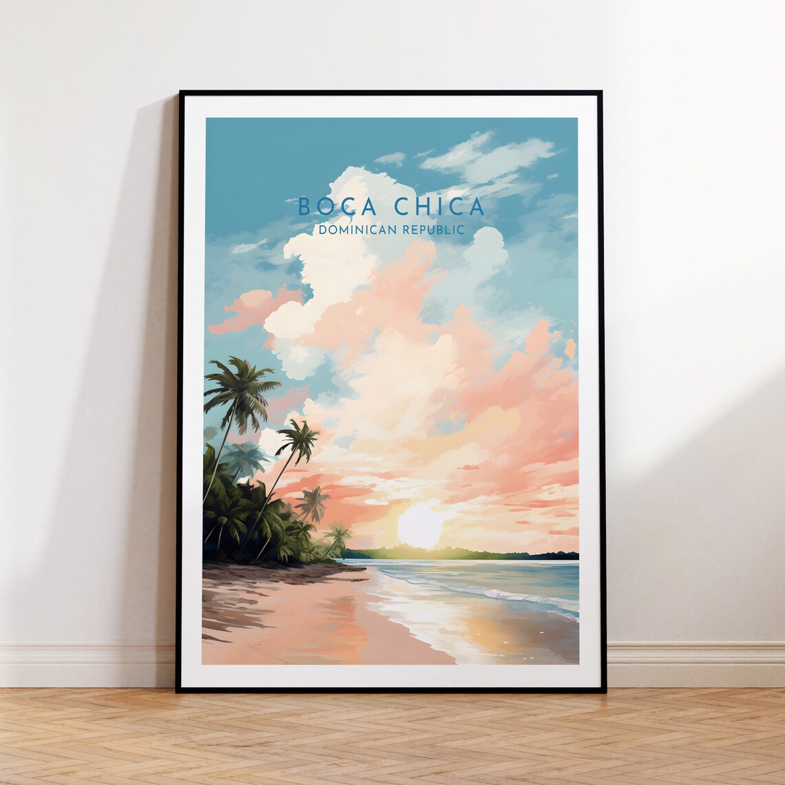 Boca Chica Dominican Republic Sunset Palm Beach Pink Sky Poster