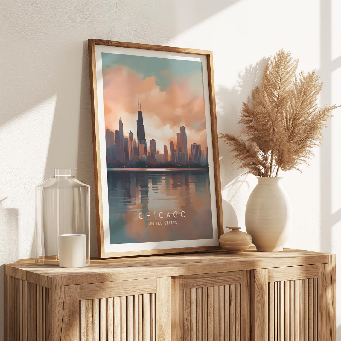 Chicago Skyline Sunset Poster United States City Travel View - Image 2