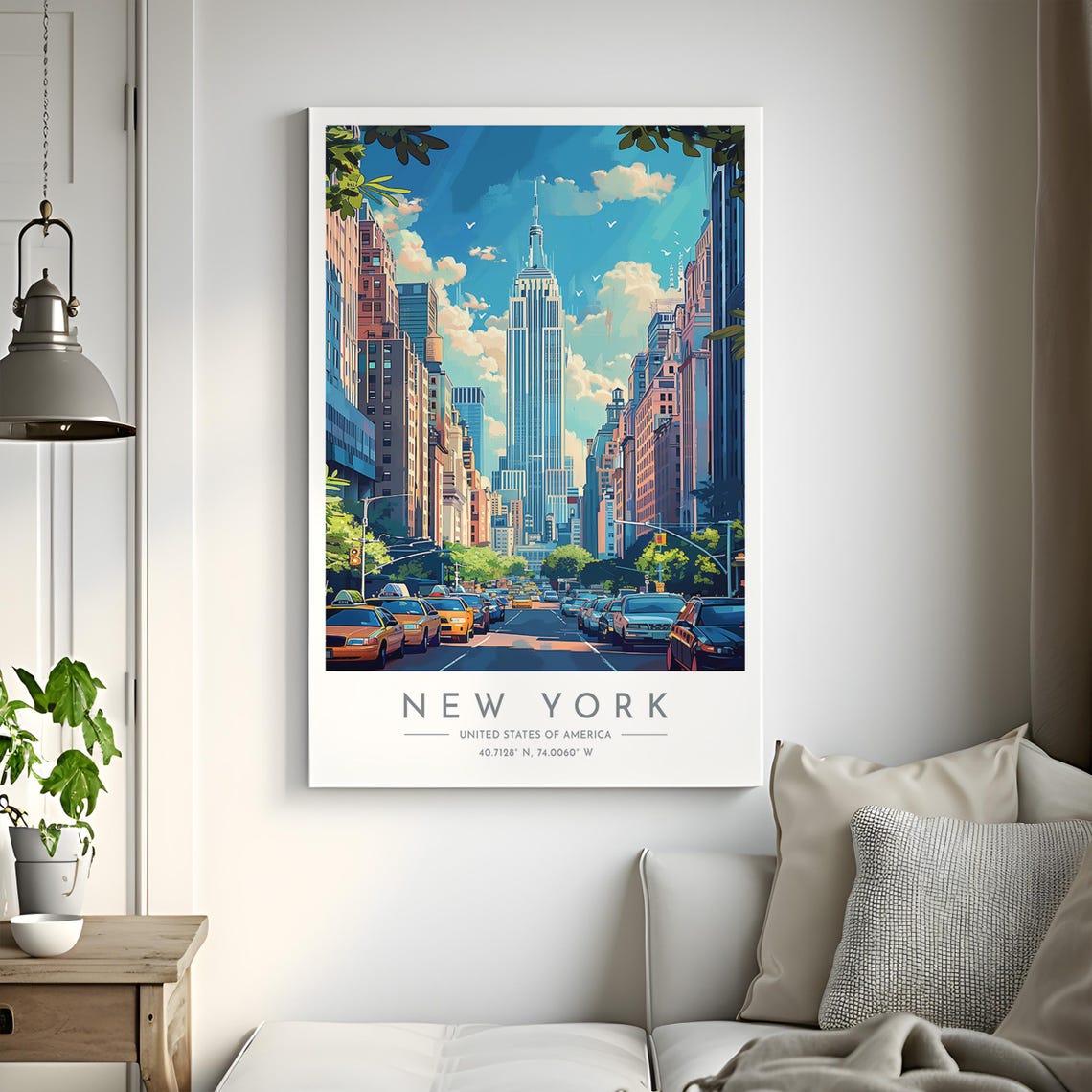 New York Empire State Building Yellow Taxi Avenue Day Poster - Image 2