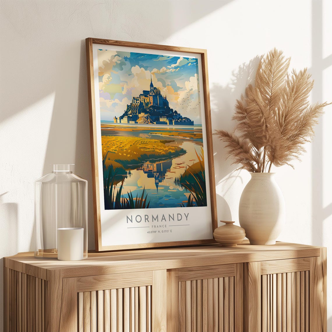 Normandy Mont Saint Michel Abbey Tidal Reflection France Poster - Image 3