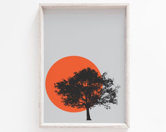 Tree Art Print, Scandinavian Minimalist Grey Decor