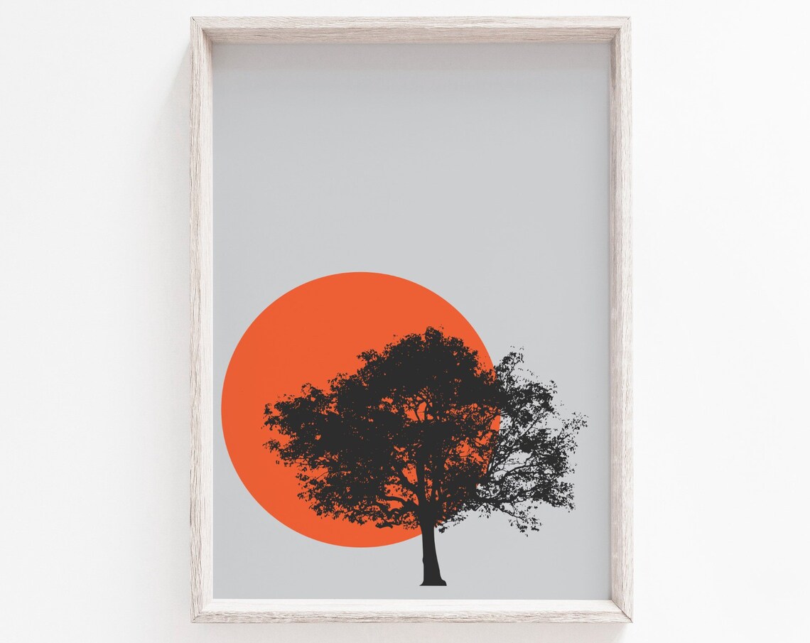 Tree Art Print, Scandinavian Minimalist Grey Decor