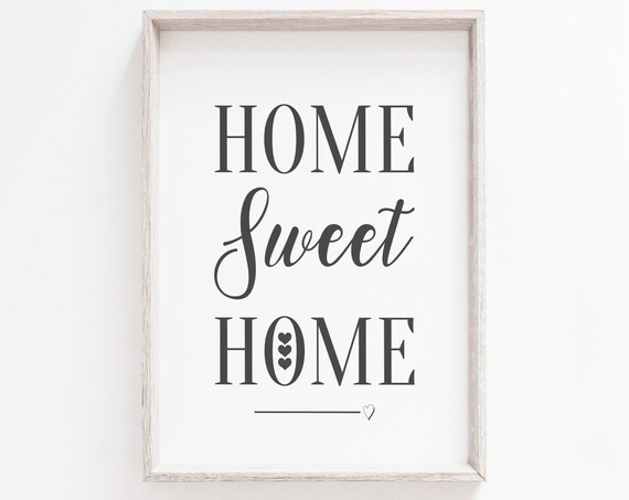 Home Sweet Home Heart Script Typography Farmhouse Wall Poster