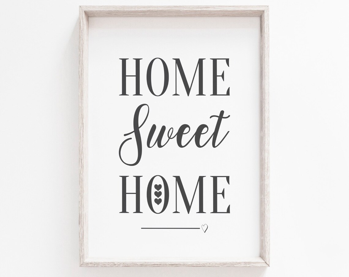 Home Sweet Home Heart Script Typography Farmhouse Wall Poster