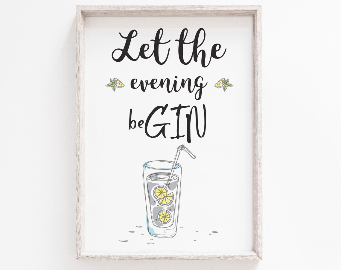 Let the Evening Be Gin Funny Cocktail Bar Happy Hour Wall Art