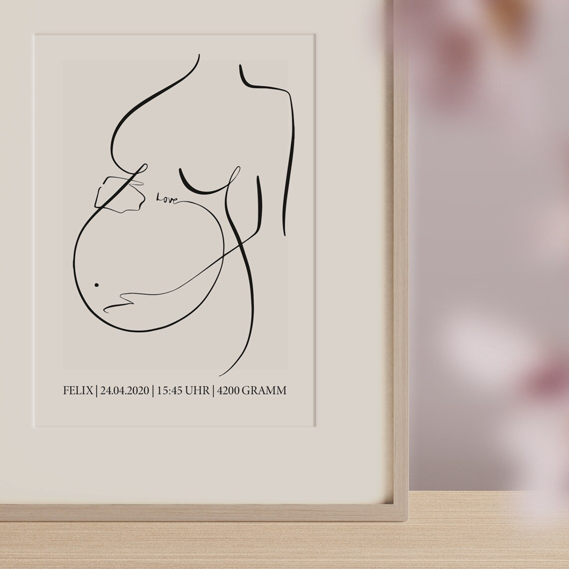 Baby Birth Stats Line Art Pregnant Belly Newborn Nursery Poster - Image 3