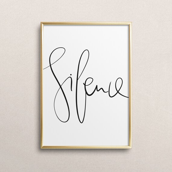 Silence Elegant Script Minimalist Black White Calligraphy Poster