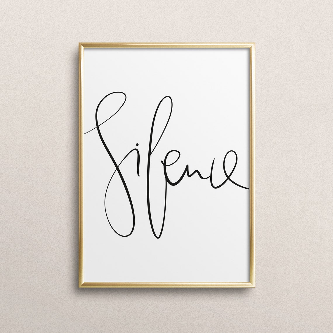 Silence Elegant Script Minimalist Black White Calligraphy Poster