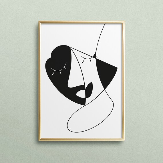 Hidden Face Abstract Black White Line Art Modern Face Poster