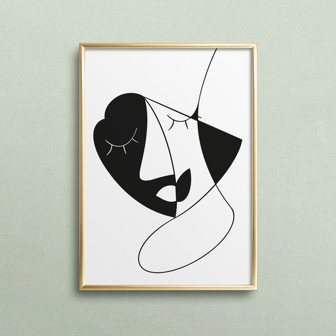 Hidden Face Abstract Black White Line Art Modern Face Poster