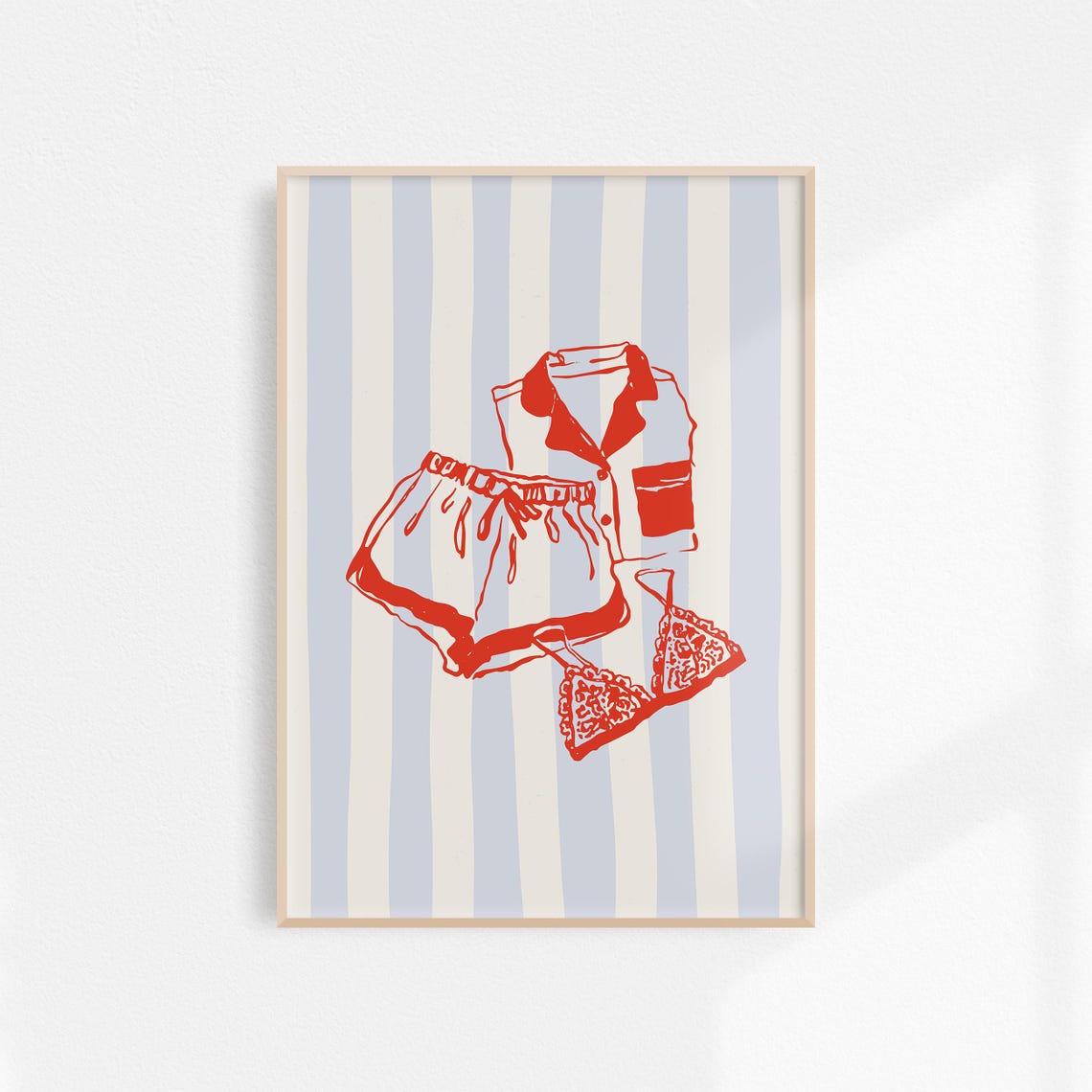 Red Lingerie Pajama Set Coquette Bedroom Illustration Poster