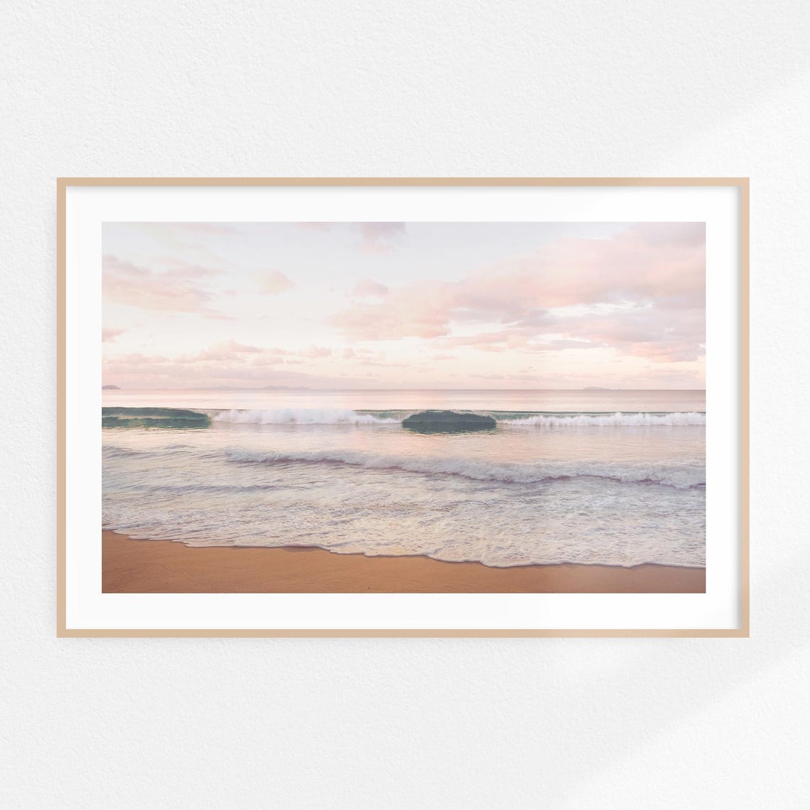 Pink Sunset Beach Gentle Ocean Waves Minimalist Photography Poster