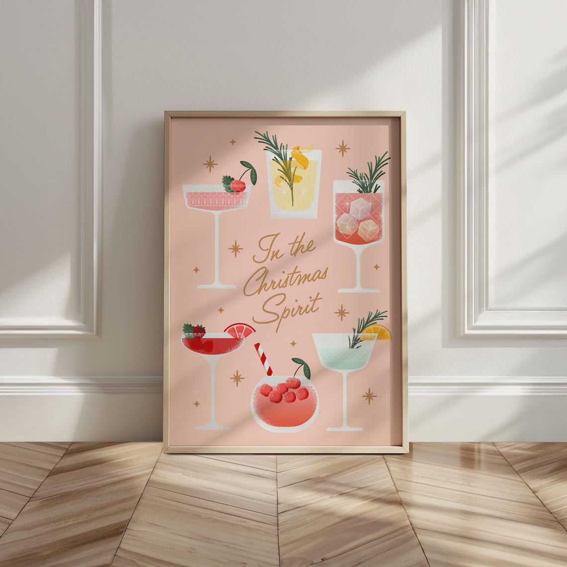 Christmas Cocktails Print Pink Christmas Poster Retro Christmas Poster For Bar Christmas Spirit Poster Seasonal Drink Print - Image 4