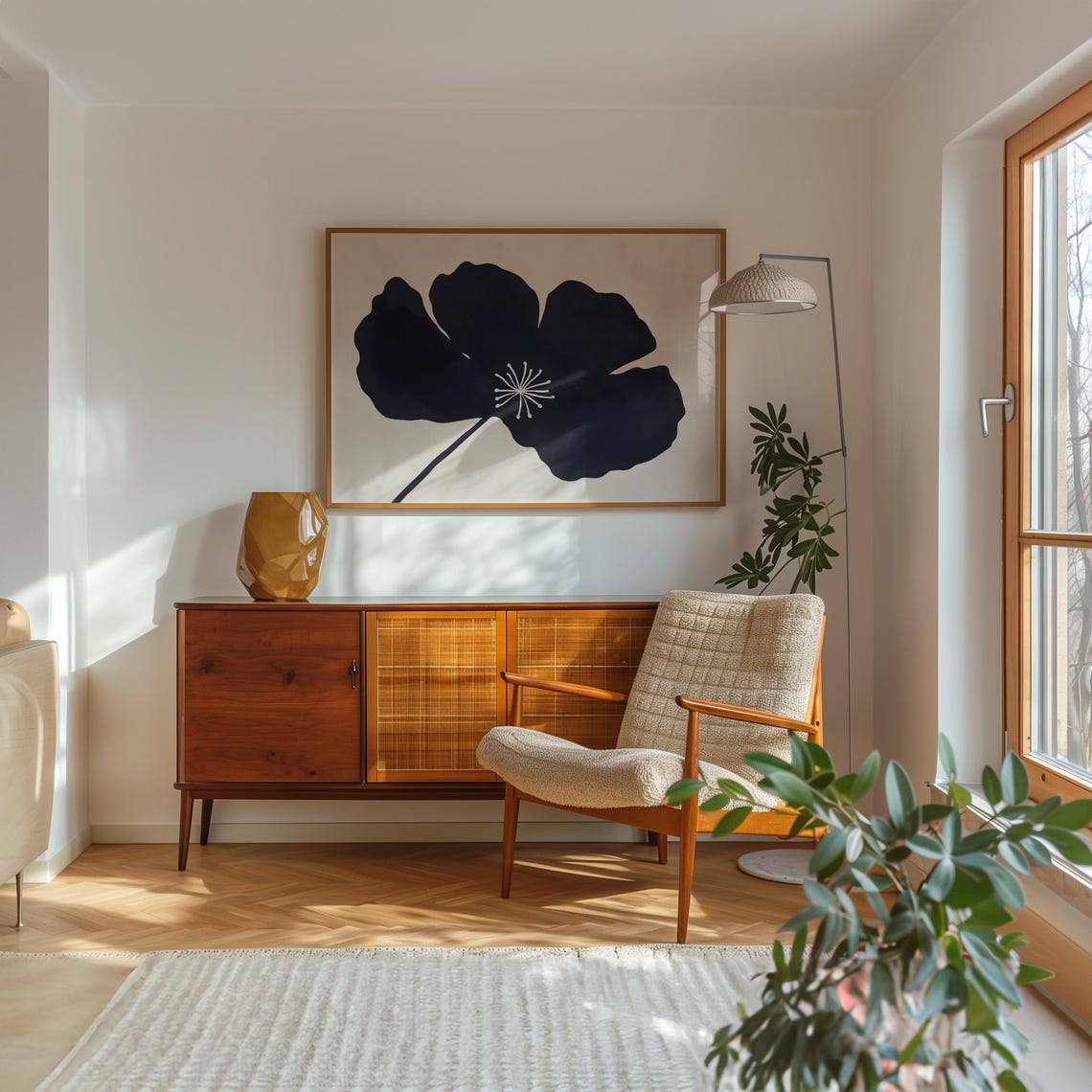 Oversized Navy Flower Silhouette Minimalist Ink Blue Floral Poster - Image 7