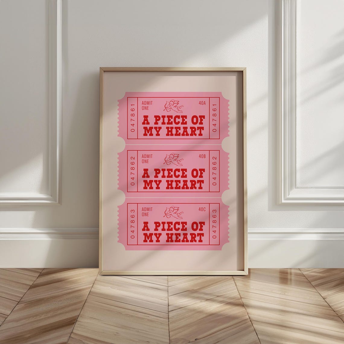 A Piece of My Heart Retro Ticket Stub Pink Valentines Day Art Poster - Image 3