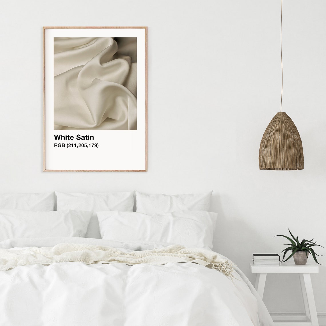 White Satin Color Swatch Draped Silk Fabric Minimal Wall Art - Image 5