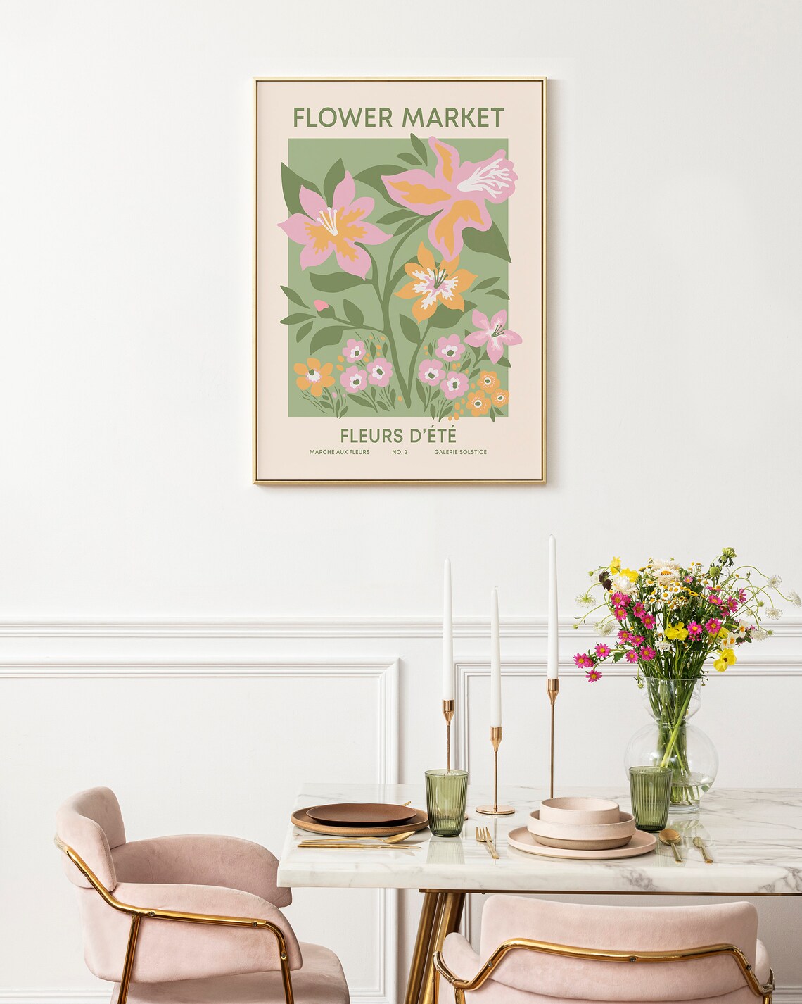 Summer Flower Market Art Print, Pastel Botanical Decor - Image 3