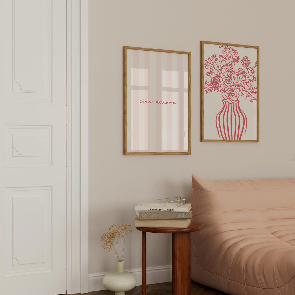 Ciao Amore Script on Pink Stripes Italian Bedroom Art Poster - Image 3