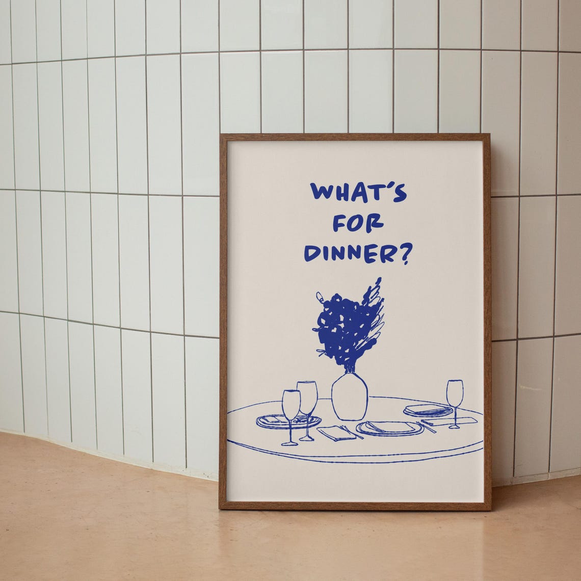 Blue Whats For Dinner Retro Kitchen Table Setting Sketch Wall Art - Image 2