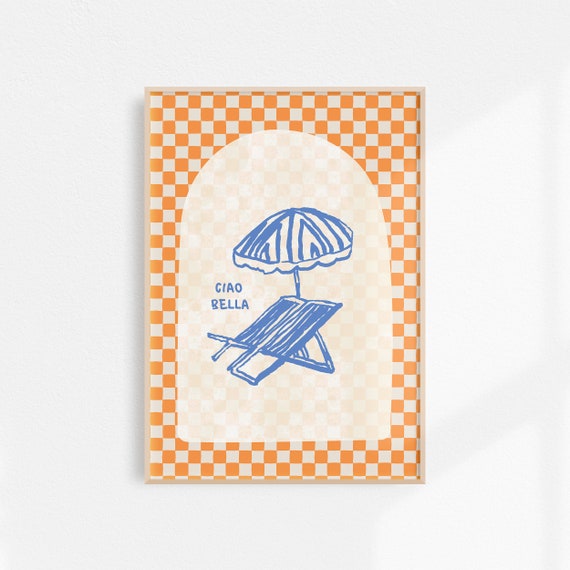 Ciao Bella Italy Beach Umbrella Retro Travel Poster