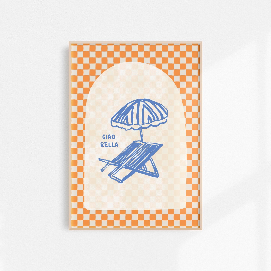 Ciao Bella Italy Beach Umbrella Retro Travel Poster
