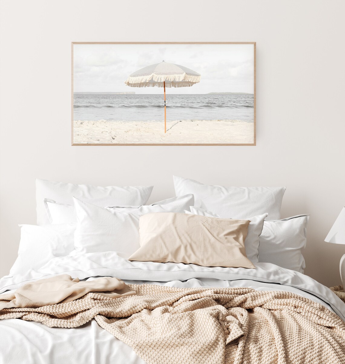 Beach Umbrella Shoreline Waves Coastal Art Print - Image 3