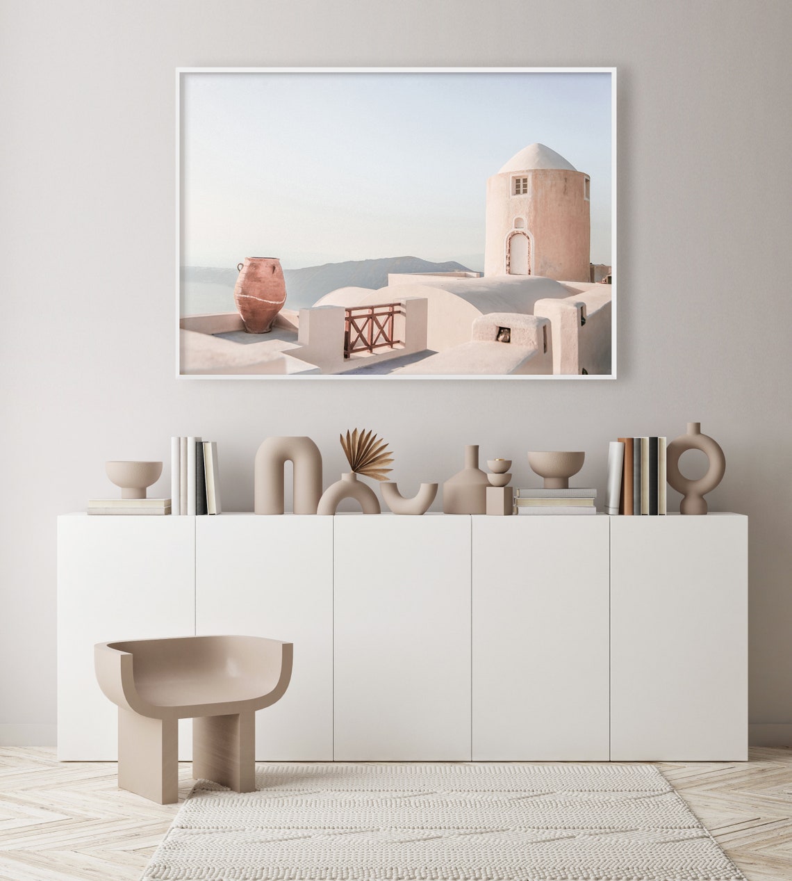 Santorini Windmill Tower And Whitewashed Rooftops Greece Poster - Image 2