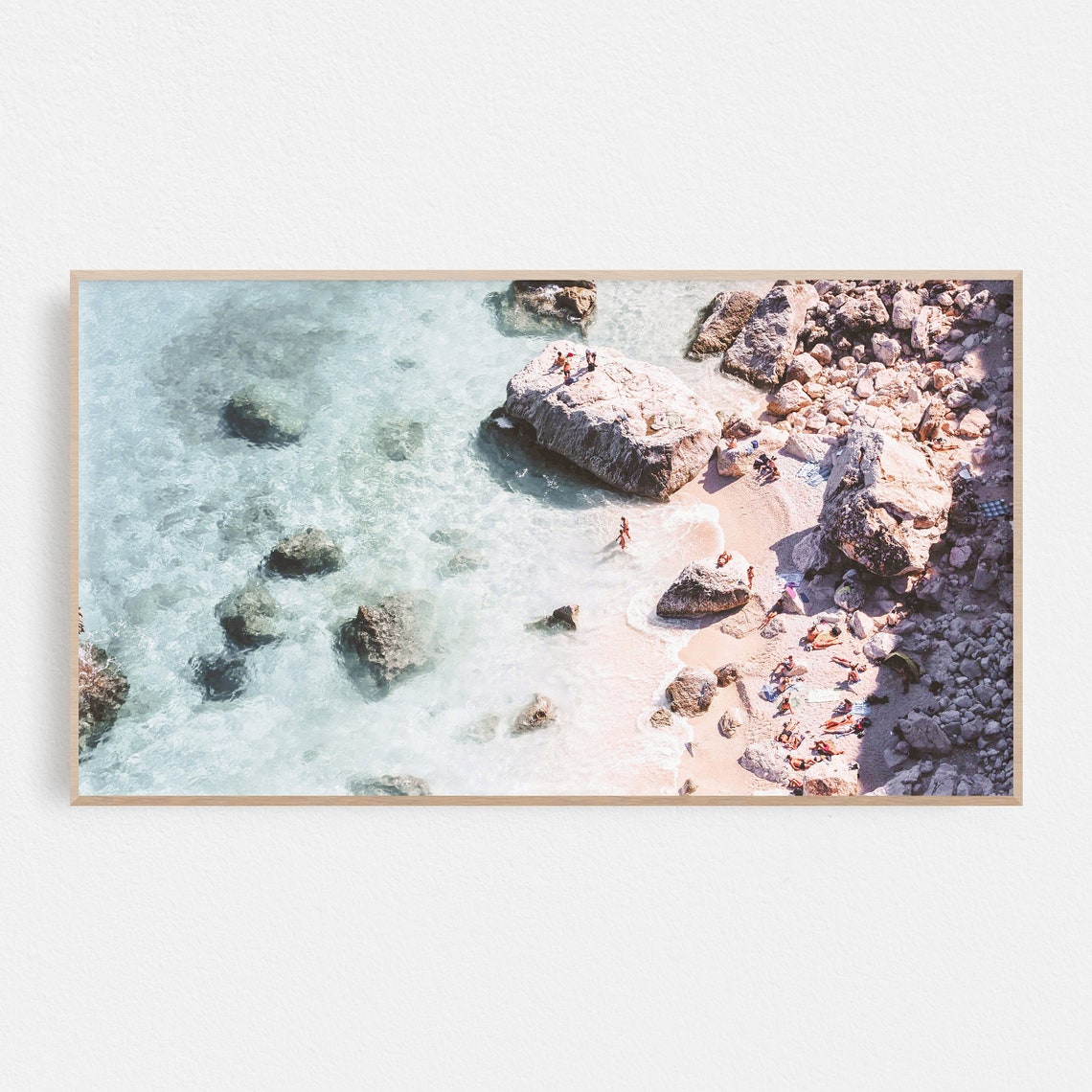 Sardinia Rocky Cove Turquoise Water Beach Aerial Frame Tv Art Poster