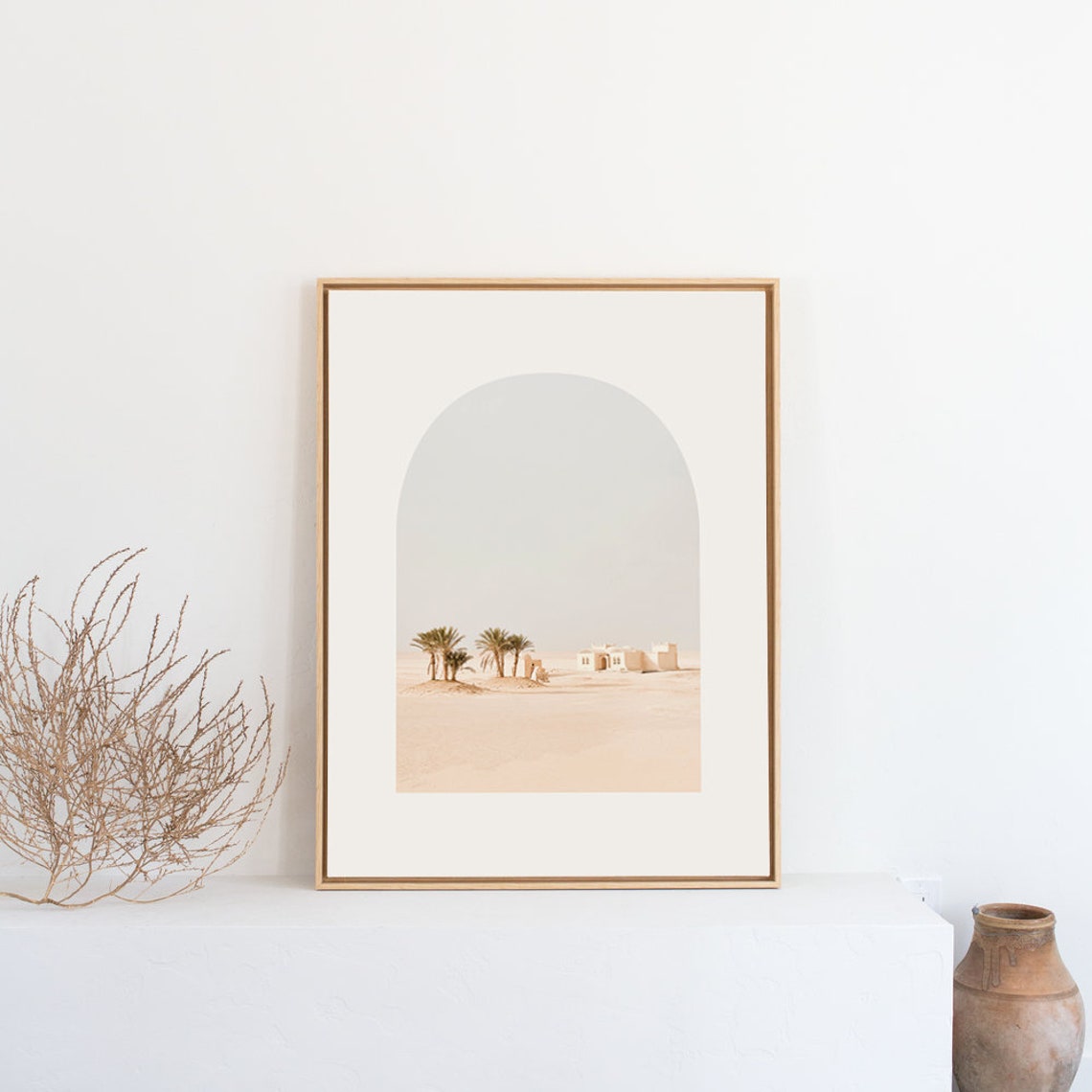 White Moroccan Building and Palm Trees in a Desert Arch Poster - Image 3