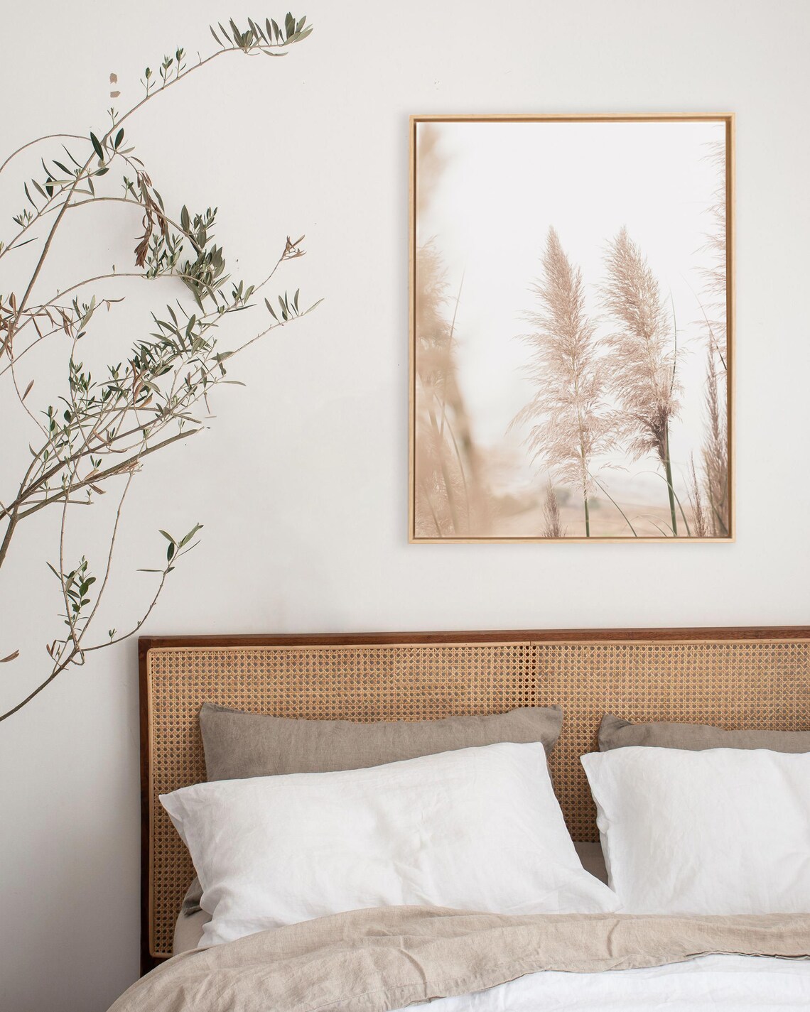 Dried Pampas Grass Plumes on Cream Background Photography Poster - Image 2