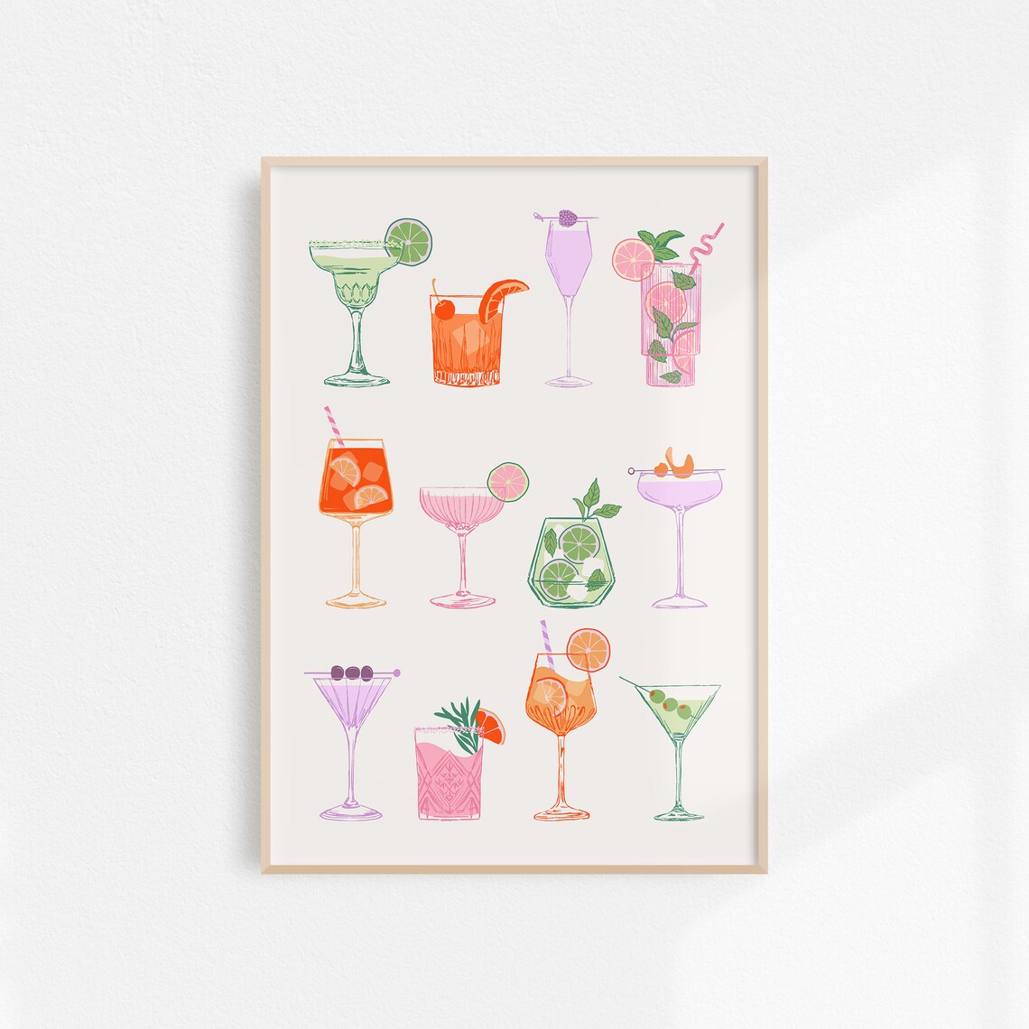 Aesthetic Cocktail Poster, Cute Bar Cart Art Print