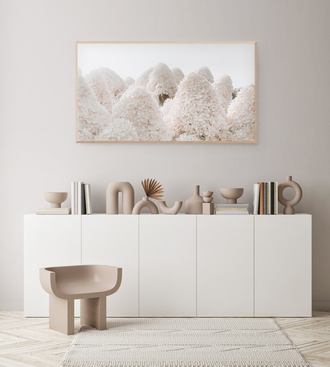 White Hydrangea Blossom Heads Botanical Macro Photography Art Poster - Image 3