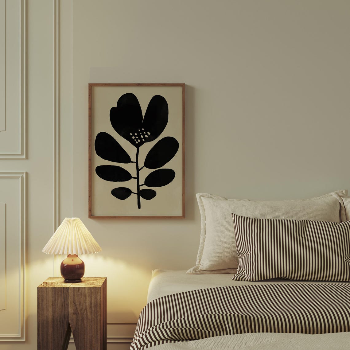 Black Abstract Floral Stem Cream Background Minimal Art Poster - Image 3