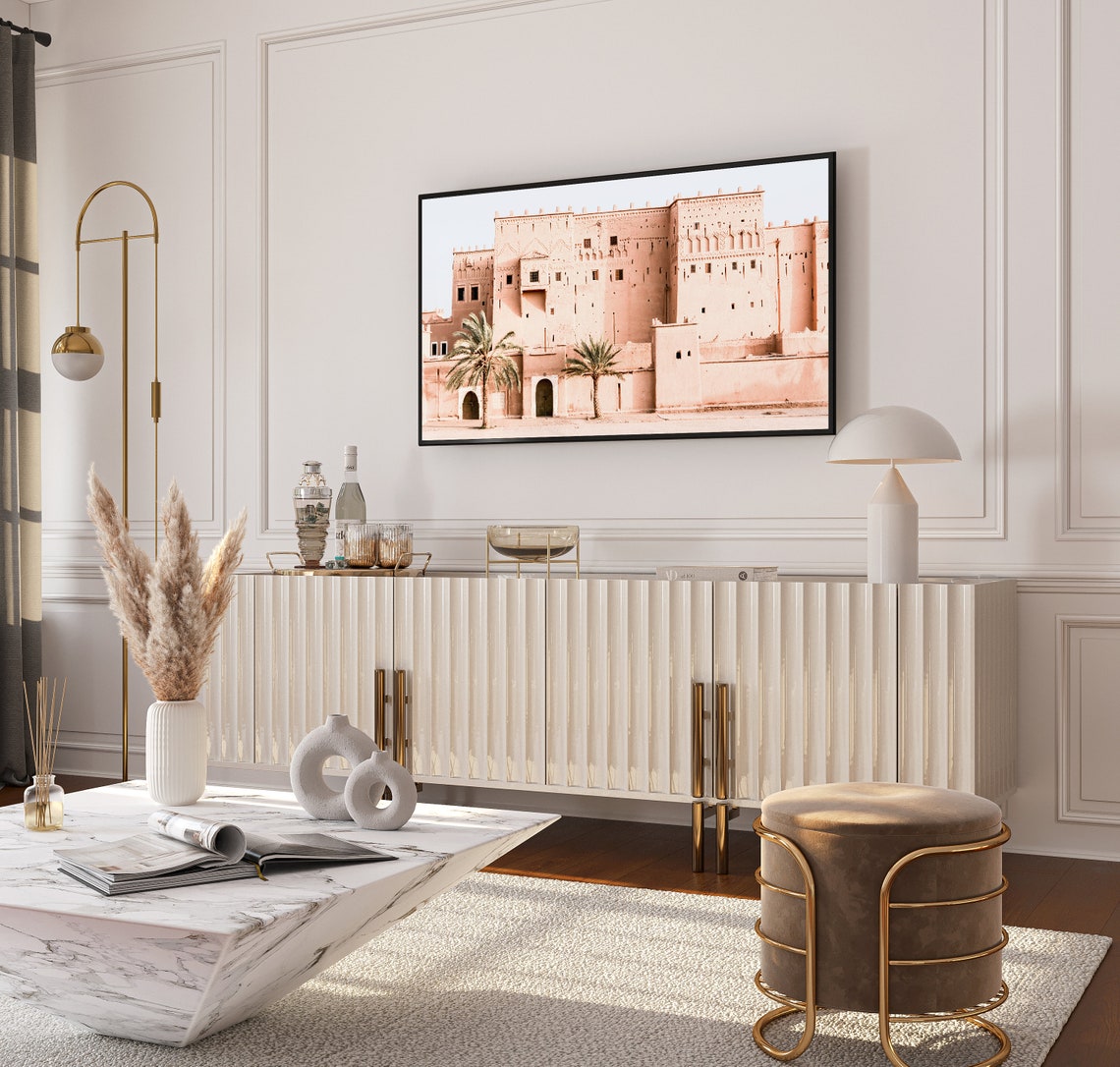Morocco Blush Pink Kasbah Palm Trees Desert Architecture Poster - Image 3