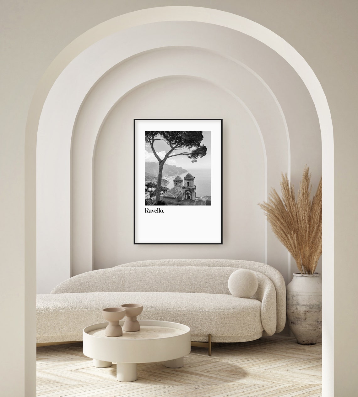 Ravello Italy Pine Tree Coastline Black White Travel Art Poster - Image 3