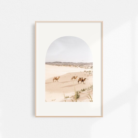 Moroccan Wall Art Sahara Desert Art Camels Print Neutral Beige Desert Print Living Room Decor Instant
