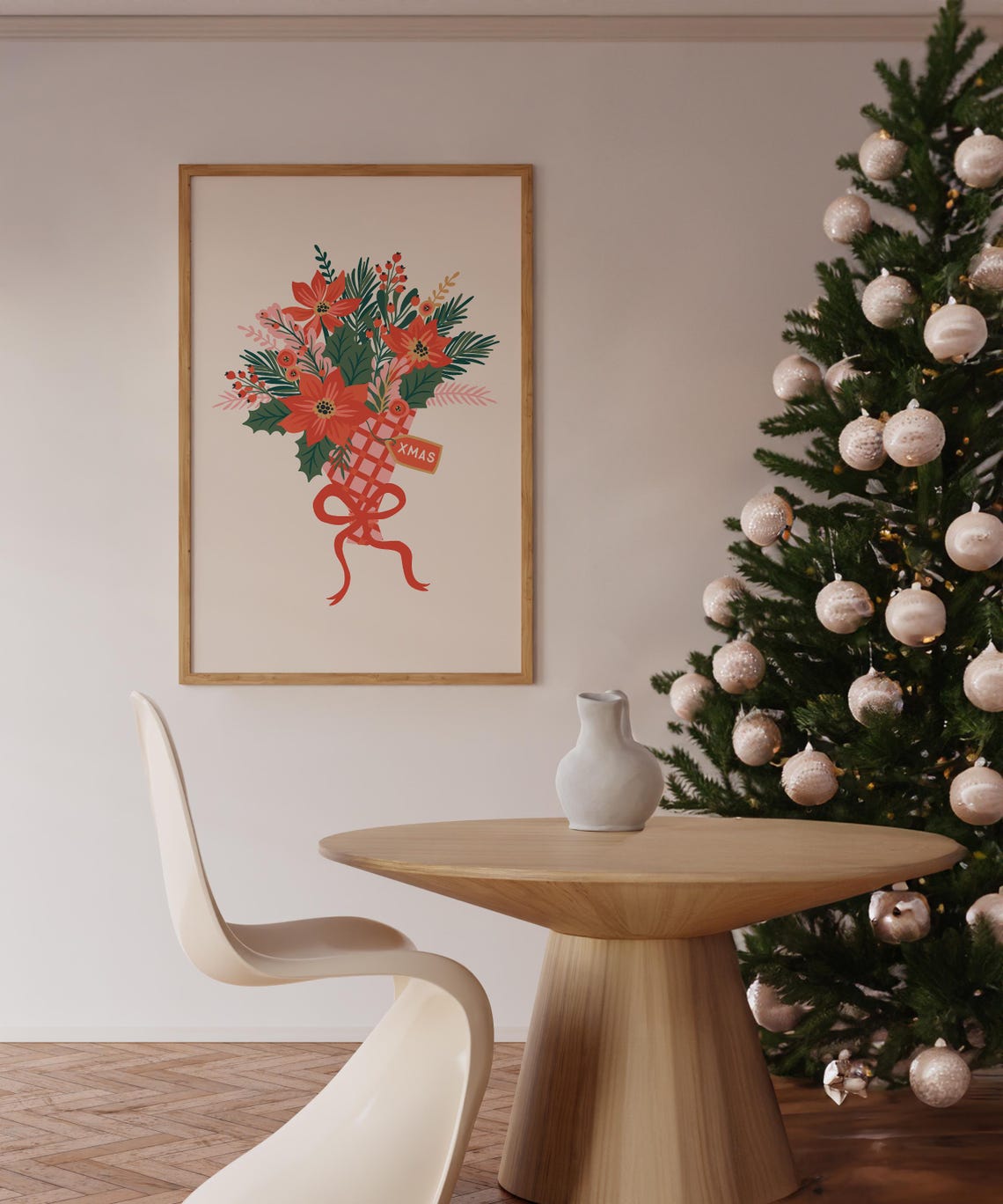 Christmas Flower Market Poster Coquette Christmas Art Floral Cute Aesthetic Holiday Decor Pink Green Trendy Christmas Wall Art - Image 3