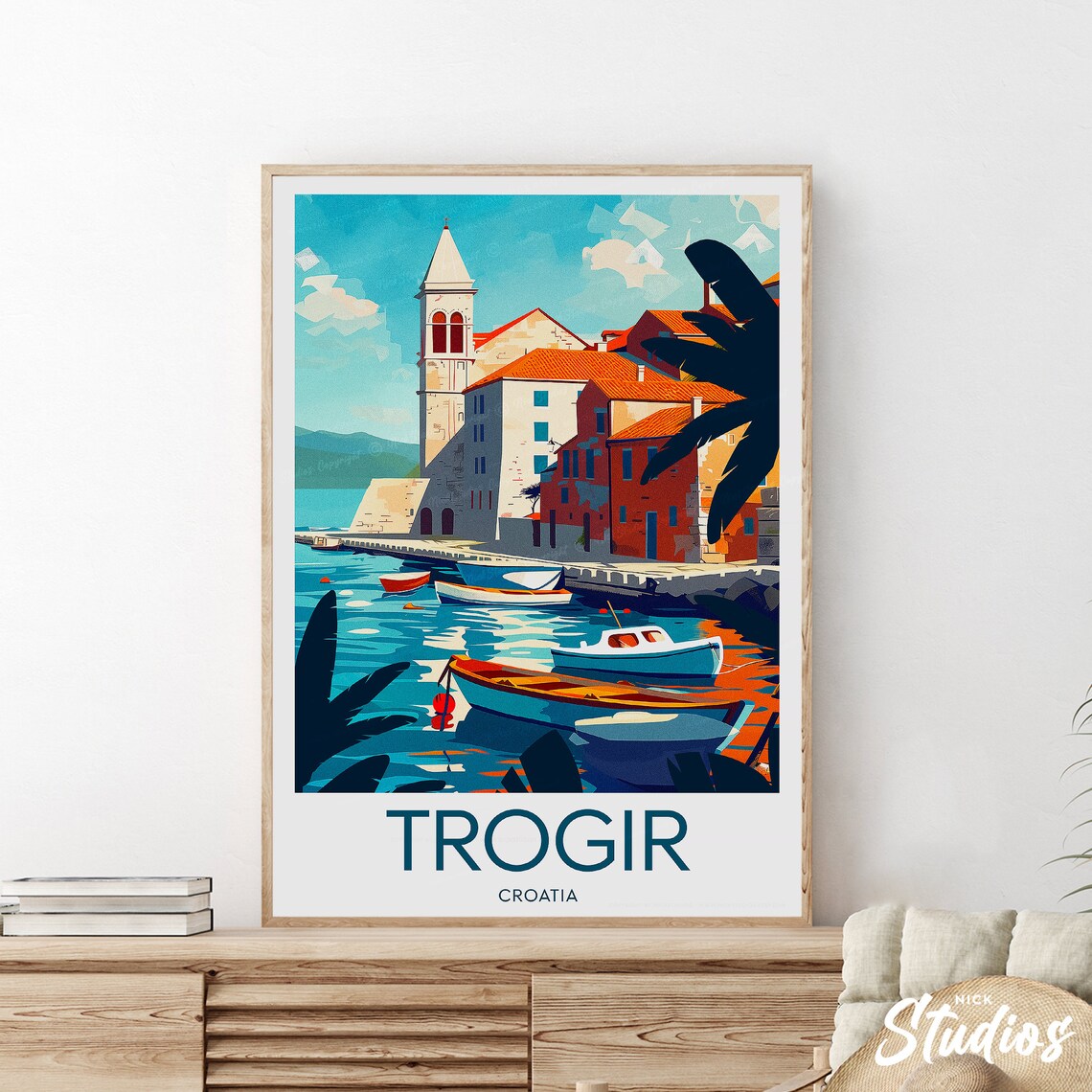 Trogir Croatia Harbor Colorful Boats Church Tower Old Town Poster