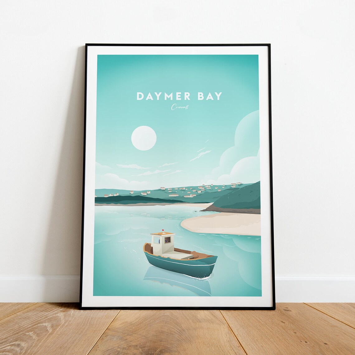 Daymer Bay Cornwall Fishing Boat Bay Minimalist Travel Poster - Image 2