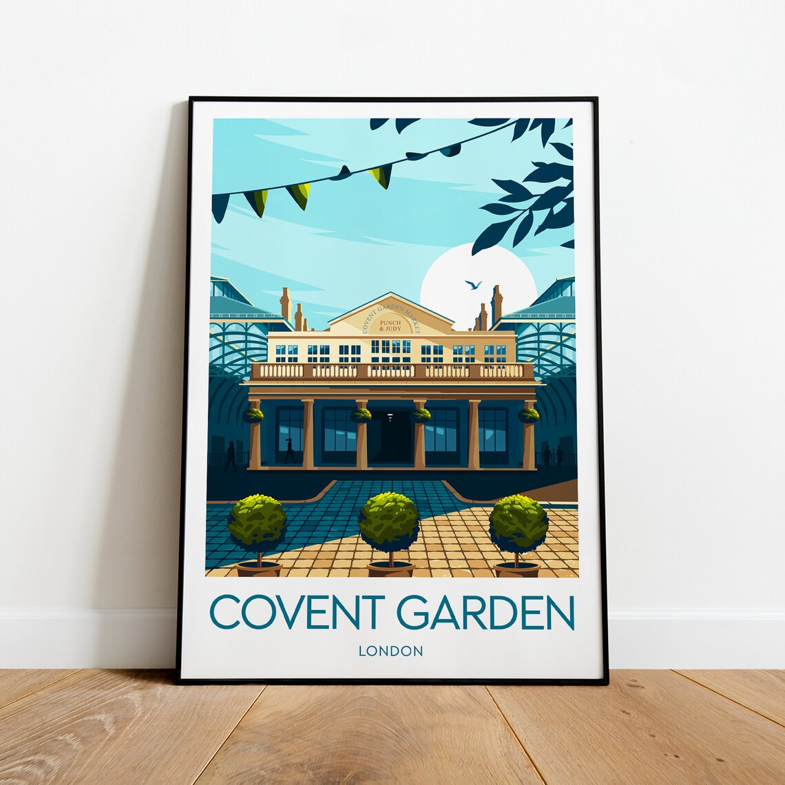 Covent Garden London Historic Market Hall Festive Bunting Poster