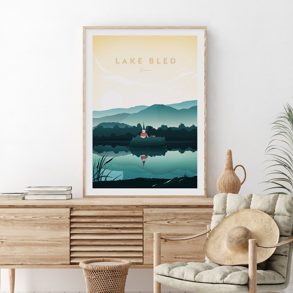 Lake Bled Slovenia Island Church Misty Lake Sunrise Travel Poster