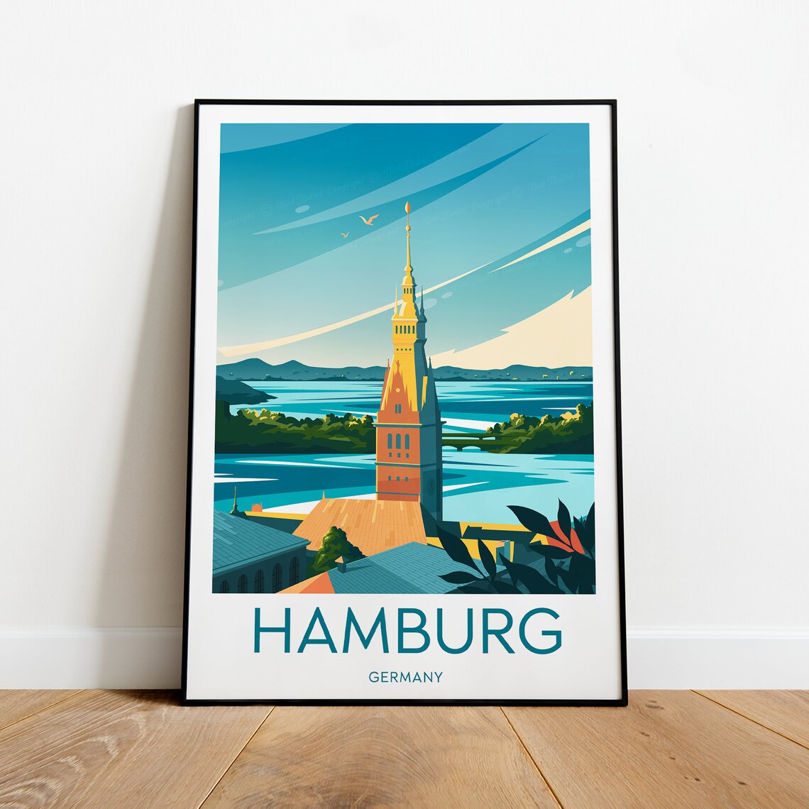 Hamburg Harbor St Michaelis Church Tower Sunny Summer Poster